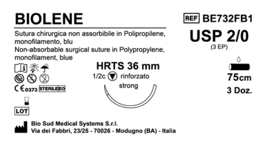 Sutura Biolene HRTS 36 USP 2-0 - EP 3 75 cm Blue Box 36 pcs