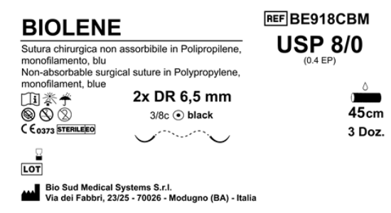 Sutura Biolene DR6.5 USP 8-0 45 cm Blue Doub.Arm. Black Needle  Cf.36 pz.