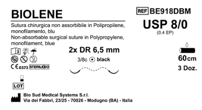 Sutura Biolene DR6.5 USP 8-0 60 cm Blue Doub.Arm. Black Needle  Cf.36 pz.