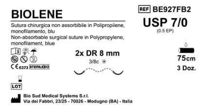 Sutura Biolene DR8 USP 7-0 - EP 0.5 75 cm Blue Double Armed  Box 36 pcs