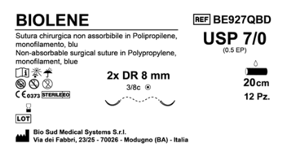 Sutura Biolene DR 8 USP 7-0 - EP 0.5 20 cm Blue Double Armed  N.12 Bs. per Box