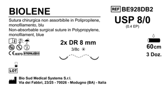 Sutura Biolene DR8 USP 8-0 - EP 0.4 60 cm Blue Double Armed  Box 36 pcs