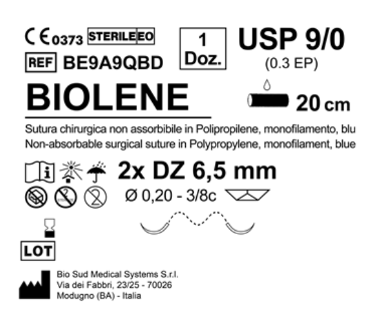 Sutura Biolene DZ 6 5 USP 9-0 - EP 0.3 20 cm Blue Double Armed  N.12 Bs. per Box