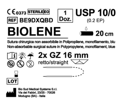 Sutura Biolene GZ 16 USP 10-0 - EP 0.2 20 cm Blue Double Armed  N.12 Bs. per Box