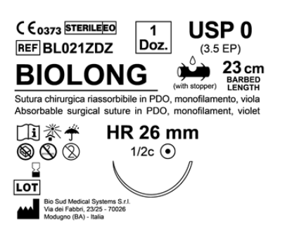 Sutura Biolong HR 26 USP 0 - EP 3.5 23 cm Violet Barbed Box 12 pcs