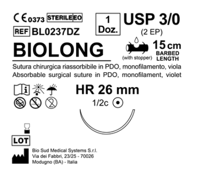 Sutura Biolong HR 26 USP 3-0 - EP 2 15 cm Violet Barbed Box 12 pcs
