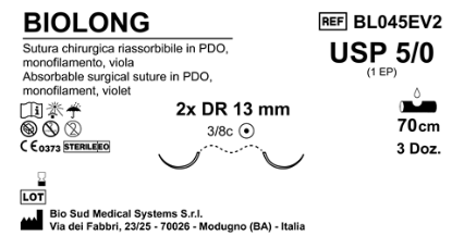 Sutura Biolong DR 13 USP 5-0 - EP 1 70 cm Violet Double Armed  Box 36 pcs