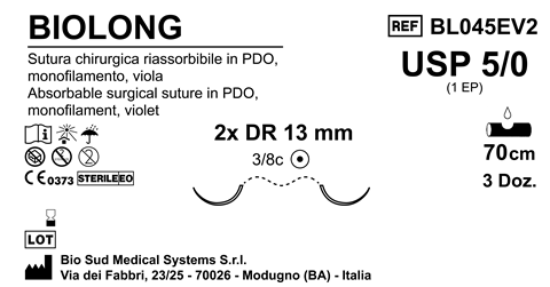 Sutura Biolong DR 13 USP 5-0 - EP 1 70 cm Violet Double Armed  Box 36 pcs