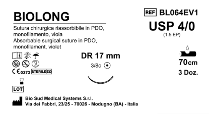 Sutura Biolong DR17 USP 4-0  - EP 1.5 70 cm Violet Box 36 pcs