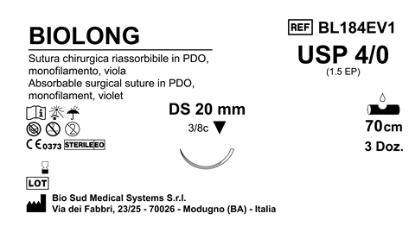 Sutura Biolong DS20 USP 4-0  - EP 1.5 70 cm Violet Box 36 pcs