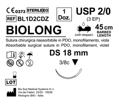 Sutura Biolong DS 18 USP 2-0 - EP 3 45 cm Violet Barbed Box 12 pcs