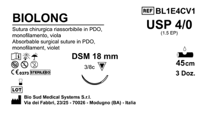 Sutura Biolong DSM 18 USP 4-0  - EP 1.5 45 cm Violet Box 36 pcs