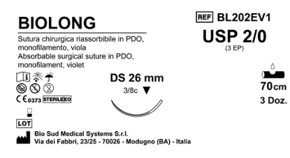 Sutura Biolong DS26 USP 2-0 - EP 3 70 cm Violet Box 36 pcs