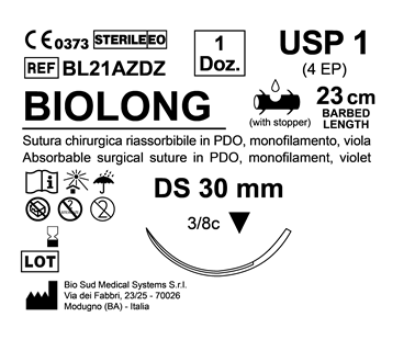 Sutura Biolong DS 30 USP 1 - EP 4 23 cm Violet Barbed Box 12 pcs