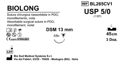 Sutura Biolong DSM13 USP 5-0 - EP 1 45 cm Violet Box 36 pcs