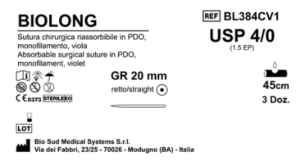 Sutura Biolong GR 20 USP 4-0  - EP 1.5 45 cm Violet Box 36 pcs