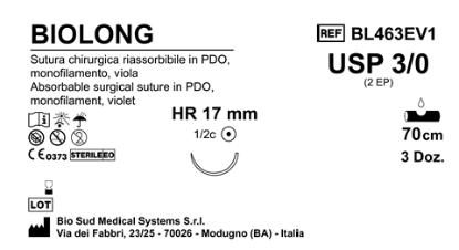 Sutura Biolong HR17 USP 3-0 - EP 2 70 cm Violet Box 36 pcs