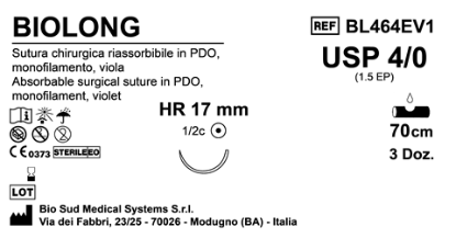Sutura Biolong HR17 USP 4-0  - EP 1.5 70 cm Violet Box 36 pcs