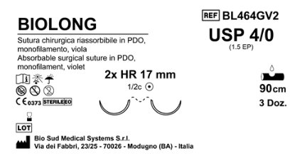 Sutura Biolong HR17 USP 4-0  - EP 1.5 90 cm Violet Double Armed  Box 36 pcs