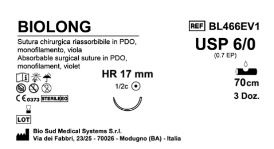 Sutura Biolong HR17 USP 6-0 - EP 0.7 70 cm Violet Box 36 pcs