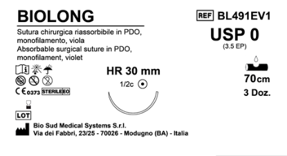 Sutura Biolong HR30 USP 0 - EP 3.5 70 cm Violet Box 36 pcs