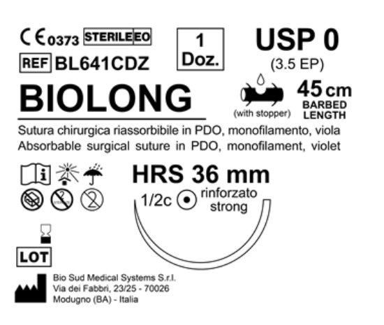 Sutura Biolong HRS 36 USP 0 - EP 3.5 45 cm Violet Barbed Box 12 pcs