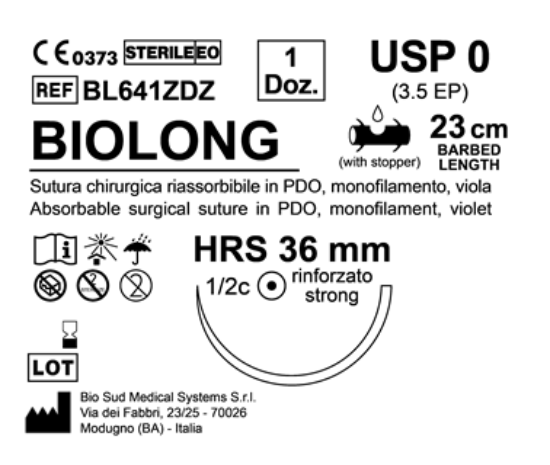 Sutura Biolong HRS 36 USP 0 - EP 3.5 23 cm Violet Barbed Box 12 pcs