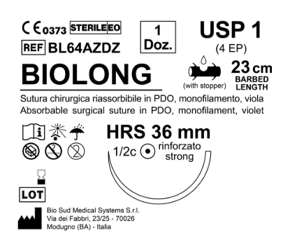 Sutura Biolong HRS 36 USP 1 - EP 4 23 cm Violet Barbed Box 12 pcs