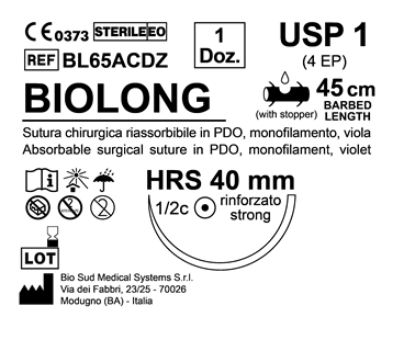Sutura Biolong HRS 40 USP 1 - EP 4 45 cm Violet Barbed Box 12 pcs