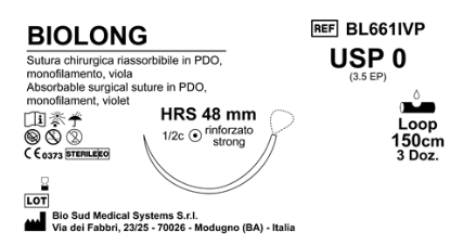 Sutura Biolong HRS48 USP 0 - EP 3.5 150 cm Violet Loop  Box 36 pcs