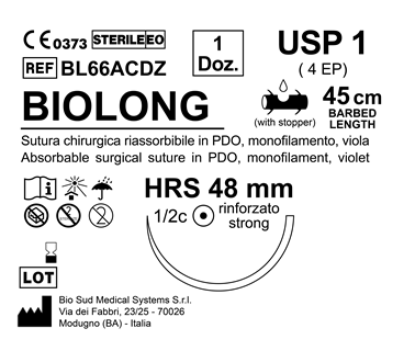 Sutura Biolong HRS 48 USP 1 - EP 4 45 cm Violet Barbed Box 12 pcs