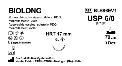 Sutura Biolong HRT17 USP 6-0 - EP 0.7 70 cm Violet Box 36 pcs