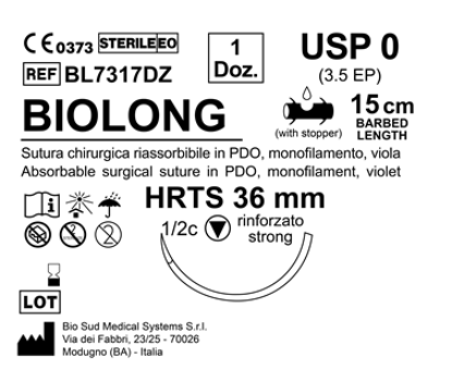 Sutura Biolong HRTS 36 USP 0 - EP 3.5 15 cm Violet Barbed Box 12 pcs