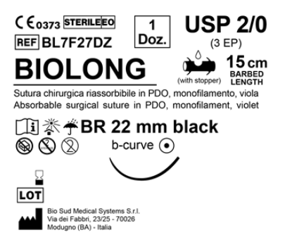 Sutura Biolong BR 22 USP 2-0 - EP 3 15 cm Violet Barbed Box 12 pcs