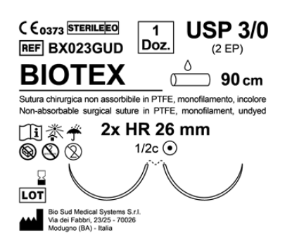 Sutura Biotex HR 26 USP 3-0 - EP 2 90 cm Undyed Double Armed  N.12 Bs. per Box