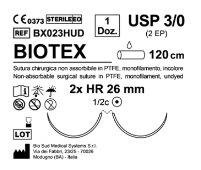 Sutura Biotex HR 26 USP 3-0 - EP 2 120 cm Undyed Double Armed  N.12 Bs. per Box