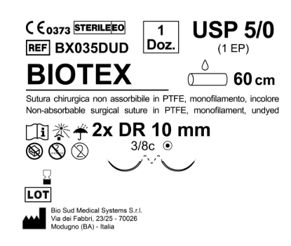 Sutura Biotex DR 10 USP 5-0 - EP 1 60 cm Undyed Double Armed  N.12 Bs. per Box