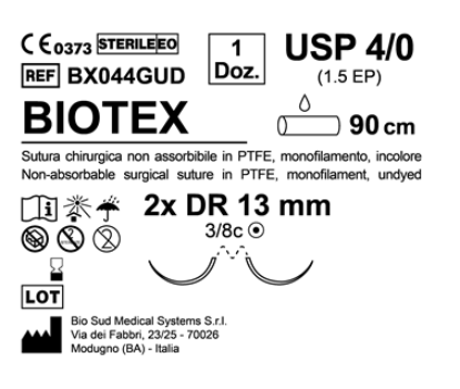 Sutura Biotex DR 13 USP 4-0  - EP 1.5 90 cm Undyed Double Armed  N.12 Bs. per Box
