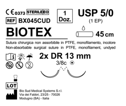 Sutura Biotex DR 13 USP 5-0 - EP 1 45 cm Undyed Double Armed  N.12 Bs. per Box