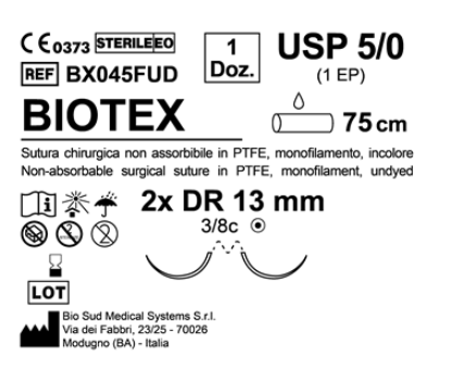 Sutura Biotex DR 13 USP 5-0 - EP 1 75 cm Undyed Double Armed  N.12 Bs. per Box