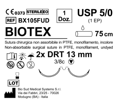 Sutura Biotex DRT 13 USP 5-0 - EP 1 75 cm Undyed Double Armed  N.12 Bs. per Box