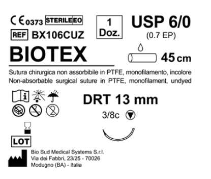 Sutura Biotex DRT 13 USP 6-0 - EP 0.7 45 cm Undyed Box 12 pcs
