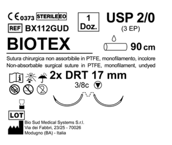 Sutura Biotex DRT 17 USP 2-0 - EP 3 90 cm Undyed Double Armed  N.12 Bs. per Box