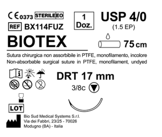 Sutura Biotex DRT 17 USP 4-0  - EP 1.5 75 cm Undyed Box 12 pcs