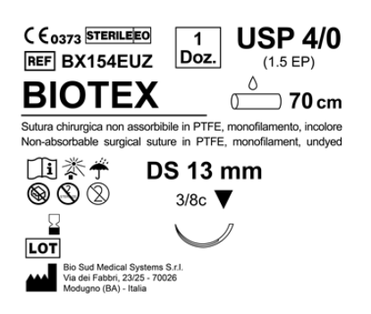 Sutura Biotex DS 13 USP 4-0  - EP 1.5 70 cm Undyed Box 12 pcs