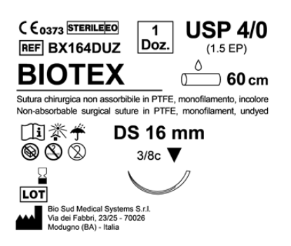 Sutura Biotex DS 16 USP 4-0  - EP 1.5 60 cm Undyed Box 12 pcs