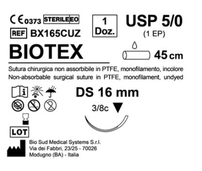 Sutura Biotex DS 16 USP 5-0 - EP 1 45 cm Undyed Box 12 pcs
