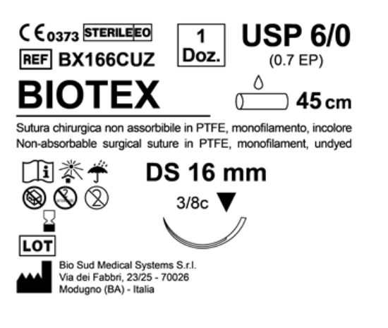 Sutura Biotex DS 16 USP 6-0 - EP 0.7 45 cm Undyed Box 12 pcs