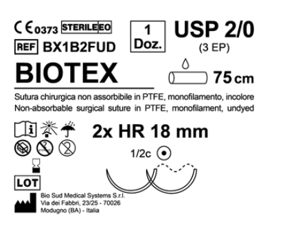 Sutura Biotex HR 18 USP 2-0 - EP 3 90 cm Undyed Double Armed  N.12 Bs. per Box