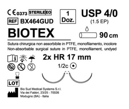 Sutura Biotex HR 17 USP 4-0  - EP 1.5 90 cm Undyed Double Armed  N.12 Bs. per Box